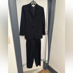 ann klein women black 2 piece lined pockets pure wool pants jacket suit Size 6.